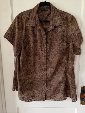 Apostrophe Brown Leaf-Print Blouse